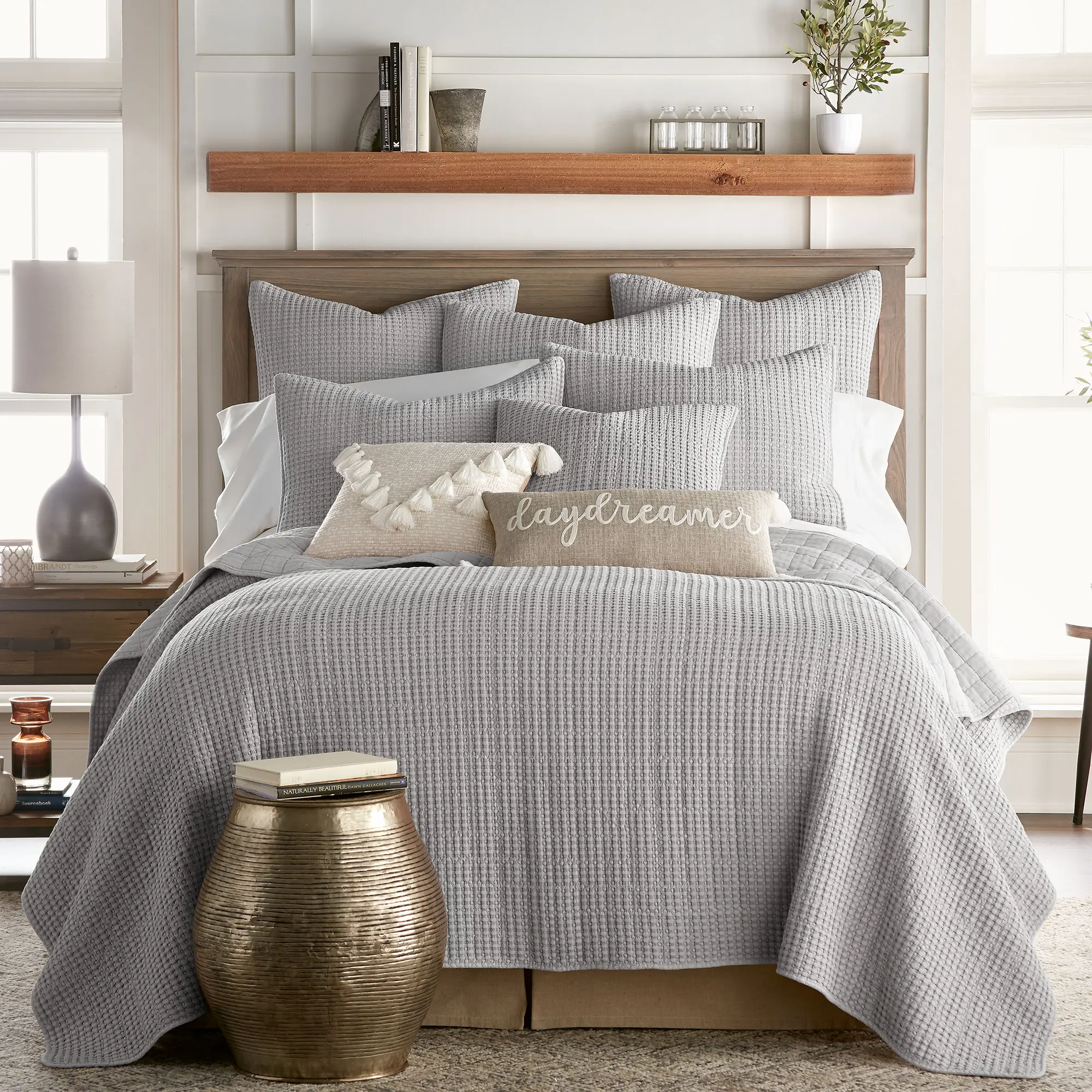 Levtex Home Mills Lightweight Cotton Waffle Weave Bedding Set - King/Cal King Grey, Classic Traditional Look, Breathable, All Seasons Soft Texture Quilt Bedspread, 1 Quilt (106x92in), 2 Shams (36x20in), Matching Cotton Bedding Collections