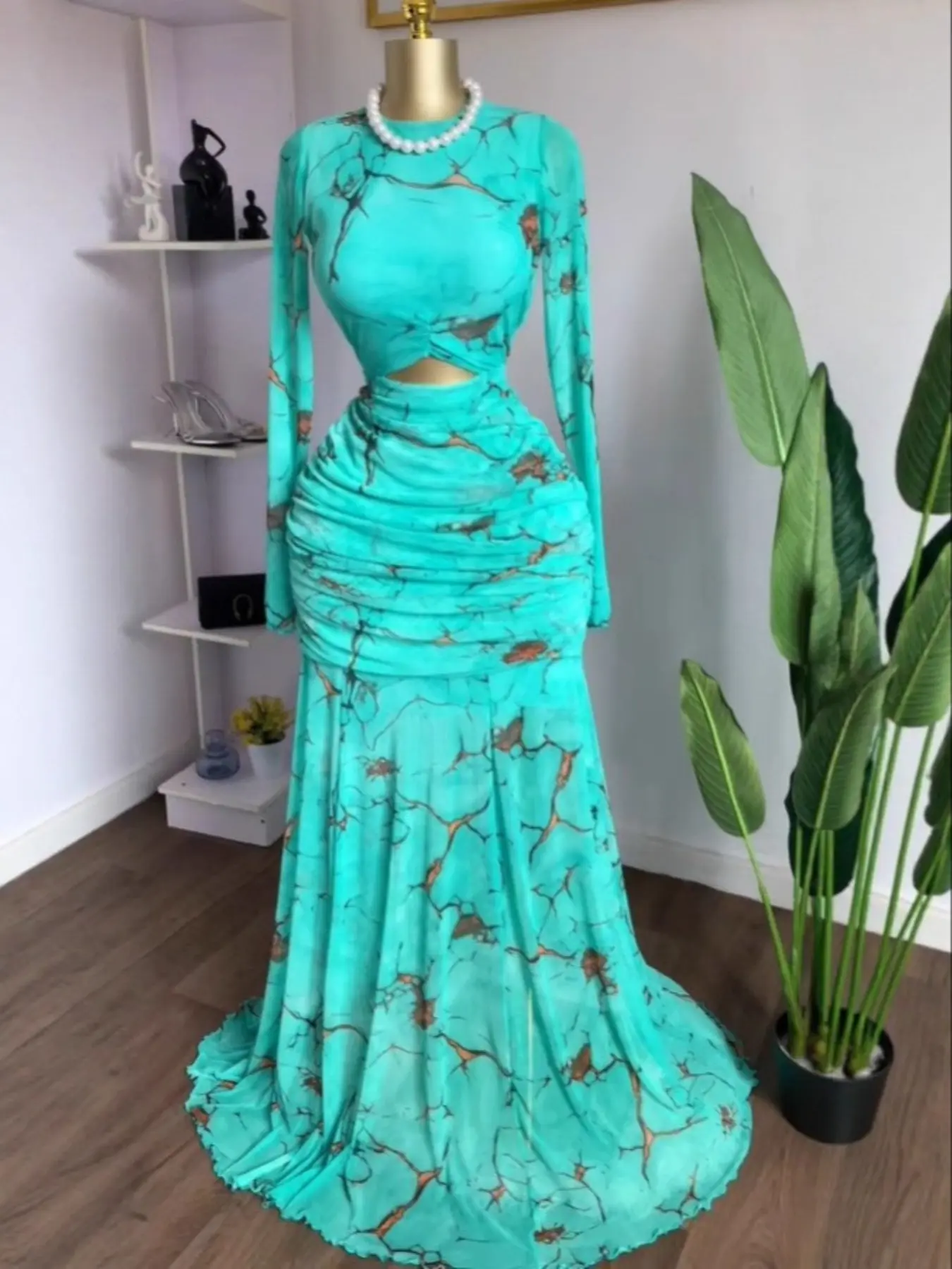 PULKRITU Winter Autumn Women's Round Neck Cut-Out Front Fitted Mermaid Dress, Sexy Night Out Maxi PULKRITU Winter Autumn Women's Round Neck Cut-Out Front Fitted Mermaid Dress, Sexy Night Out Maxi