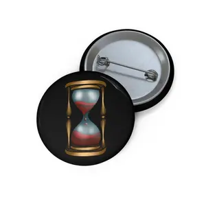 Hourglass Illustration Pin Button | Vintage Sand Timer Enamel-Style Badge