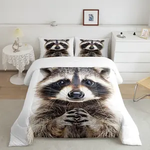 Feelyou Full Size Raccoon Designer Comforter Set - Cute Animal Print Luxury Bedding Collection, Breathable Microfiber Super Soft Brown White Quilt Set