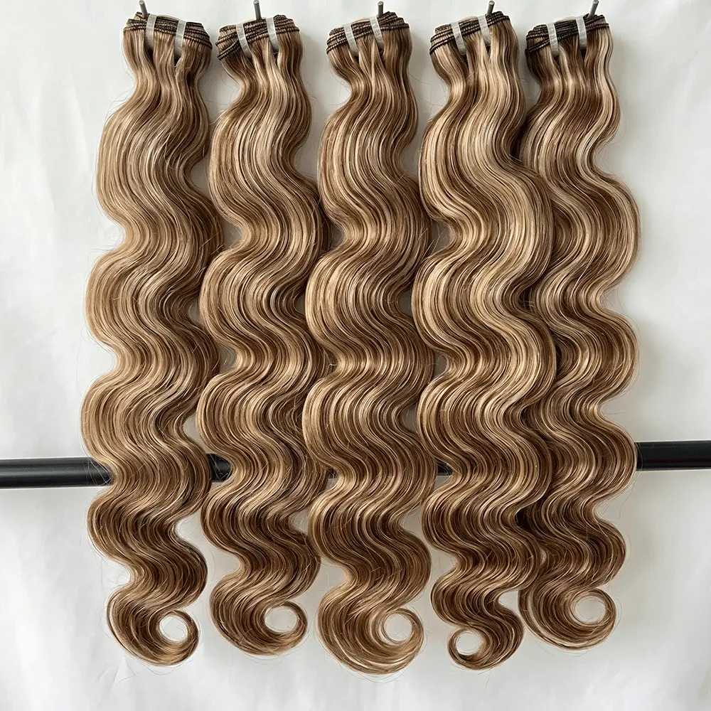 JOPEAR【Premium Upgraded】30 34 Inch Highlight Ombre Brown Human Hair Bundles Body Wave Bundles Blonde Brazilian Unprocessed Hair Double Weft Extensions #Summer
