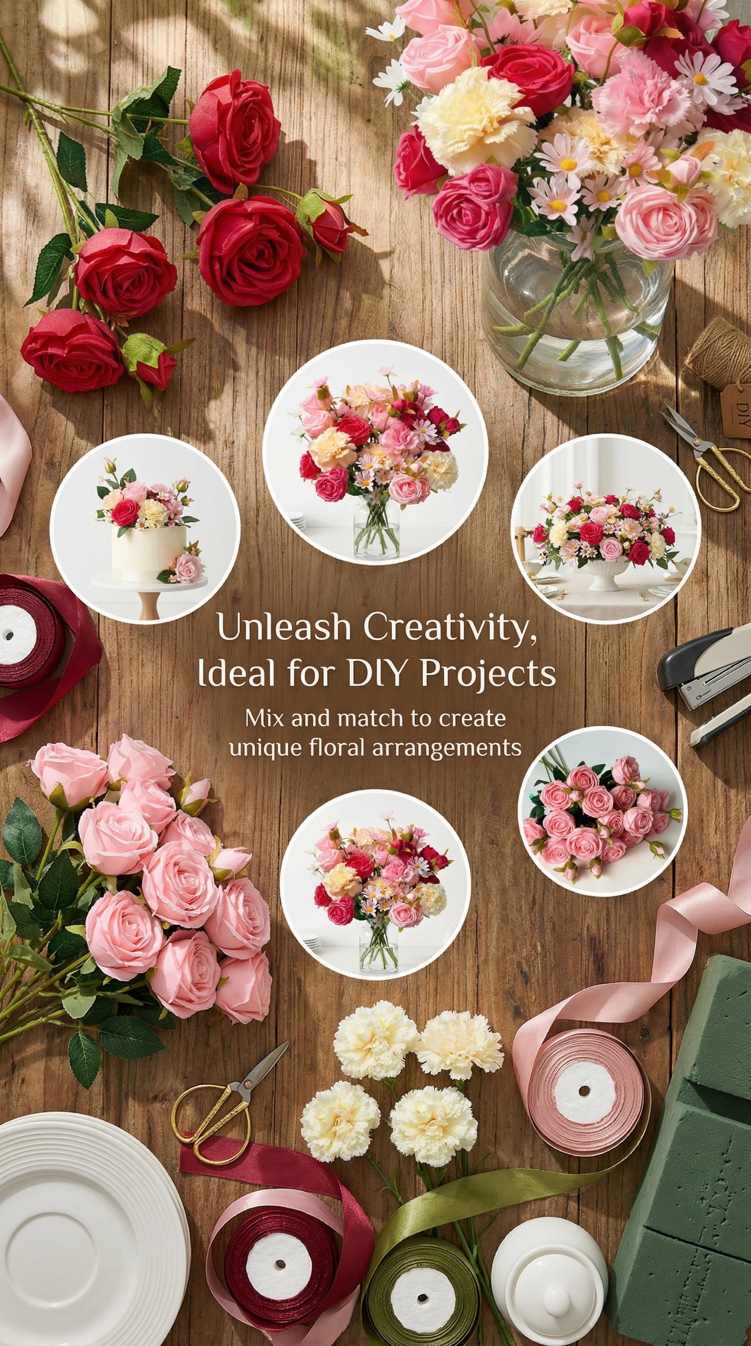 DIYGift, Mother's Day gift Artificial Carnation Flowers - Flowers with Stems  Eternal Roses Bouquet Anniversary Birthday Valentines Gifts for for Home Decor, Wedding, Bridal Bouquet, Anniversary, Birthday and Floral Arrangements filler Outdoor Realistic