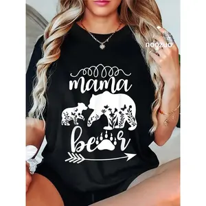 100% Cotton Floral Mama Mom and Bear Mom of 1 Mama Mom and Bear One Cub floral Mama Mom and Bear T-Shirt