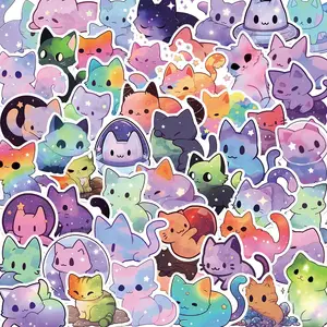 Cat Pattern Sticker, 50pcs/set Cute Cartoon Cat Decals, Decorative Sticker for Phone Case Computer Guitar Bag Water Cup Scrapbook Durable