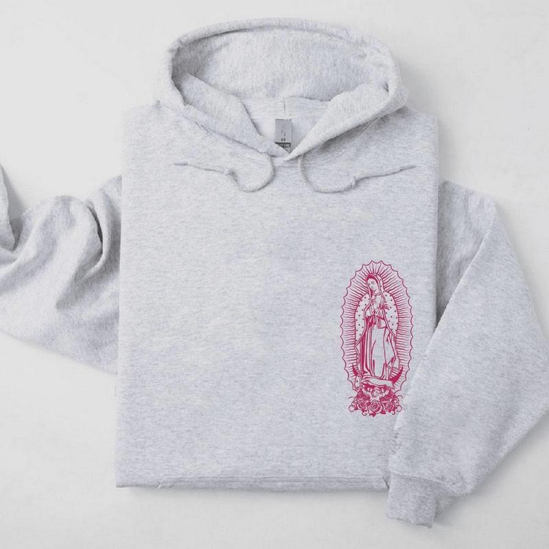 Virgen de Guadalupe Hoodie Trendy Hoodie Unisex Classic Cotton Fabric Printed Womenswear Menswear Premium Graphic Sweats Hoodied Stylish Cotton Sweatshirt