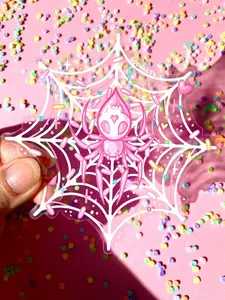 Sprinkle Spider Sticker - Kawaii Art - Pink Arachnid - Spooky and Cute - Transparent Sticker