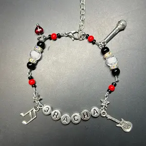 3 Rachha Kpop Inspired Chain Bracelet with Red Beads & Personalized Charms 3 Rachha Design Perfect for Showcasing Your Admiration
