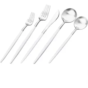 Vera Two Tone Brushed White and Silver Flatware 20 Pc Set for Kitchenware