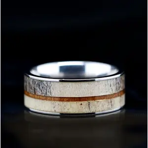 Deer Antler Ring with Koa Wood Inlay