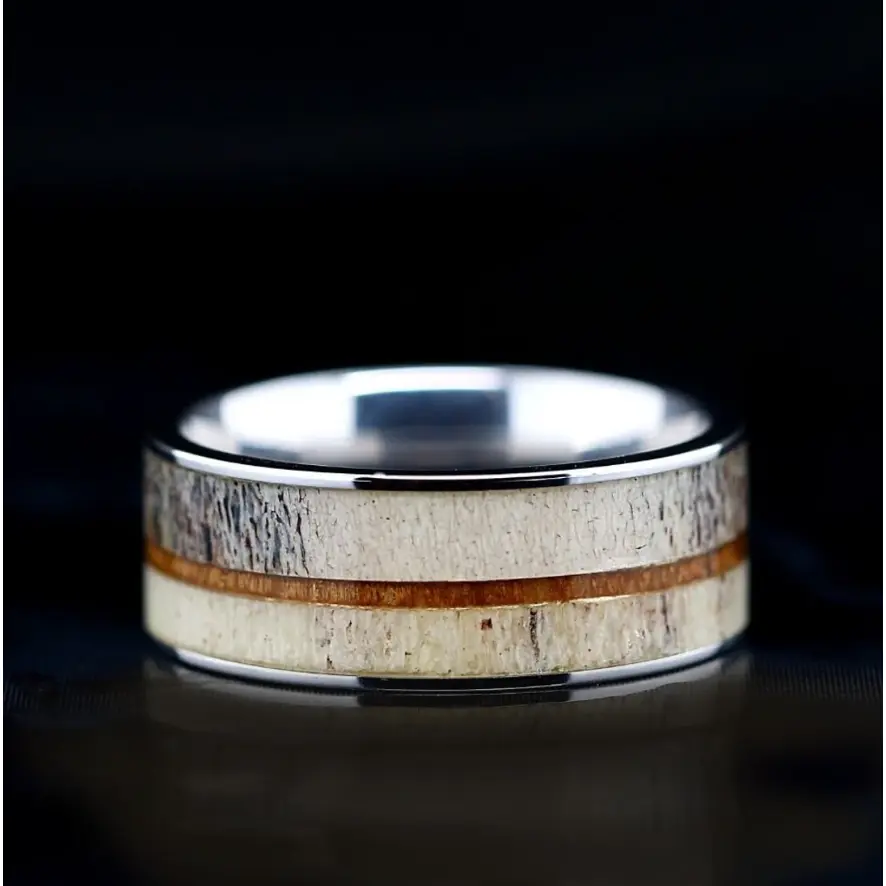 Deer Antler Ring with Koa Wood Inlay