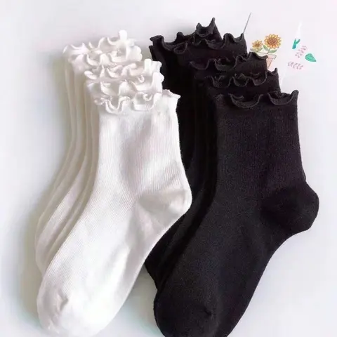 10 Pairs Women's White Frill-Trimmed Mid-Calf Crew Slim Socks, Comfortable Breathable Moisture Wicking Anti-Bacterial Anti-Odor Casual Athletic White Socks, Breathable Comfy Socks