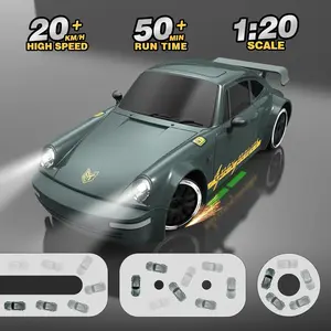 RC Scale Drift Car 2.4GHz 4WD 20KM/H High Speed Remote Control Cars with LED Lights Drifting Tire 2Pcs Rechargeable Batteries Toy Cars for Adults Boys Girls