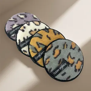 4 Pcs Leopard Print Makeup Remover Cottons, Reusable Dual-Sided Washable Face Cleansing Cloths, Fluffy Sponge for Heavy Makeup Removal