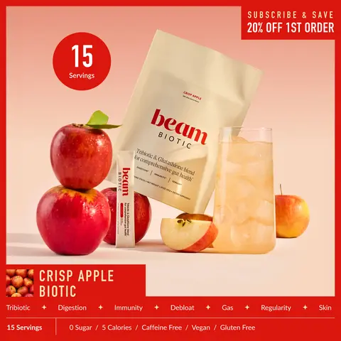 Beam Biotic Gut Health Drink Mix – Prebiotic + Probiotic + Postbiotic, Bloating & Digestive Support, Sugar Free, Caffeine Free, 5 Calories, 15 Sticks