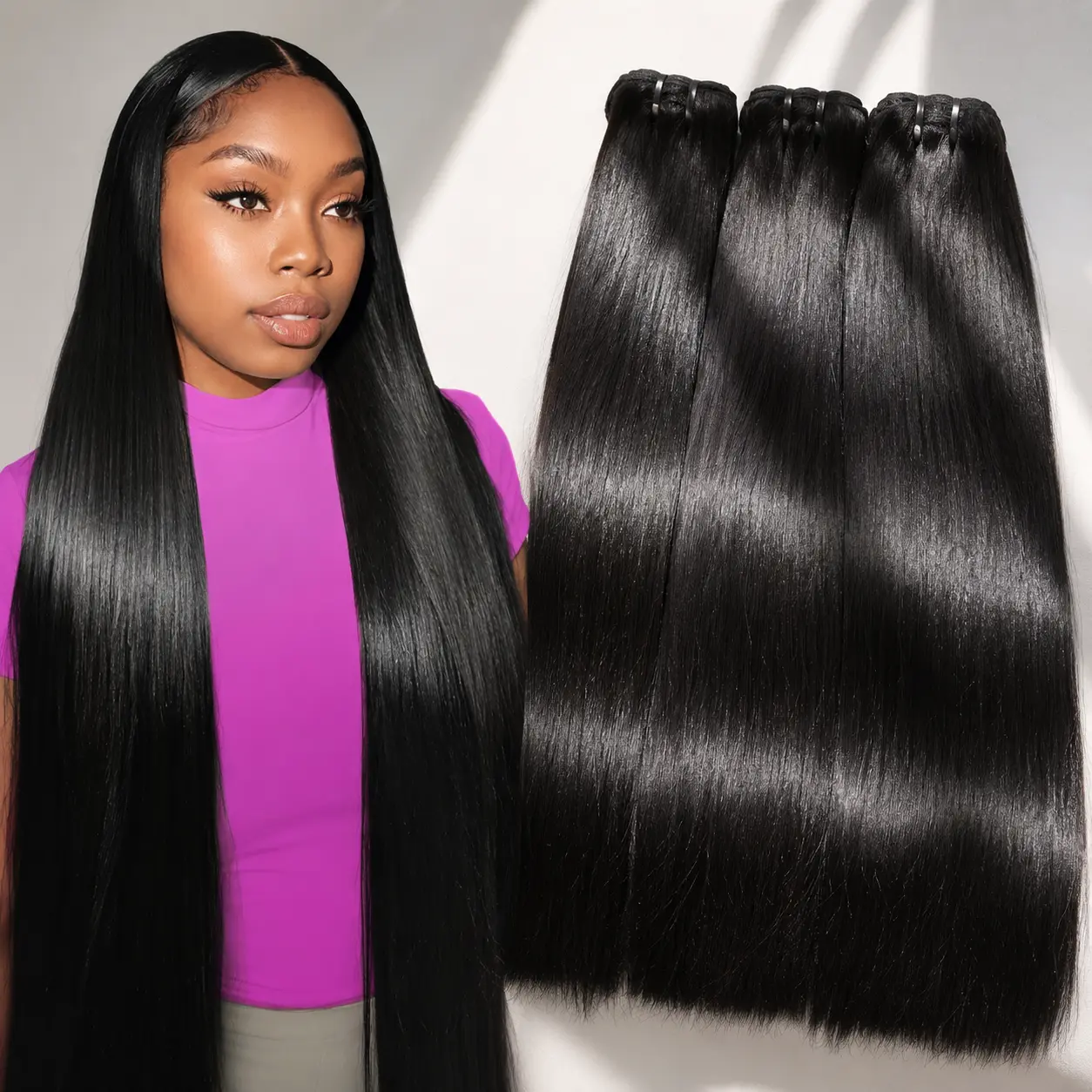 Human Hair Bundles for Women – Natural Black Silky Straight Weft Extensions, Soft Smooth Full Hair with Thick Ends, Natural-Looking Shine, Multiple Length Options for Sew-In, Quick Weave, Ponytails & Protective Styles
