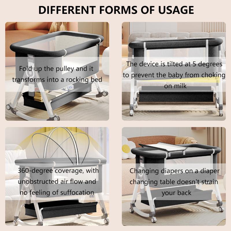 4-in-1 Baby Bassinet Bedside Sleeper with Wheels | Adjustable, Portable & Cozy for Newborns ️ storage basket infant Playpen Crib diaper changer mosquito net boy Multi-Functional Breathable Bassinet with Mattress
