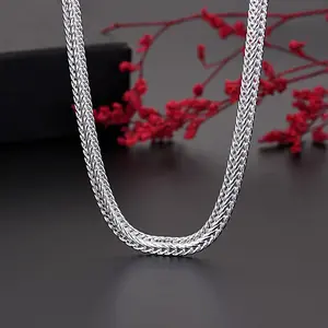 Chain Necklace 925 Sterling Silver Plated Jewelry 6MM Silver Basketweave Chain 19.68/23.62 Inch Length Choker Necklace Minimalist Cool Punk Rock