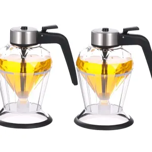 2PCS Glass Honey Dispenser No Drip Syrup Jar with Stand - Clear Glass Design, Ideal for Honey and Syrup Storage, Includes Stand