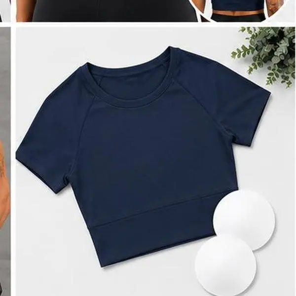 Women’s Workout Crop Top with Built-in Bra, Short Sleeve Gym Shirt, Padded Athletic Top, Fitted Yoga Shirt, Breathable Activewear Top