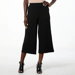 Nina Leonard Textured Wave Culotte Pant with Pockets
