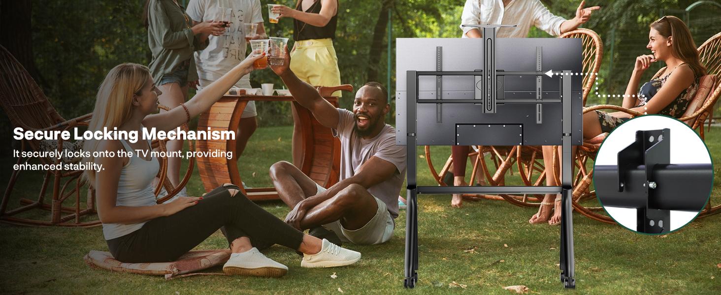 SYLVOX Outdoor TV Y-Type Rolling TV Cart Stand for 43-55 Inch TVs – Waterproof, Heavy-Duty Alloy Steel, 360° Locking Wheels, Adjustable Height & Shelf, VESA 100x100-700x500mm (Max 80kg/176lbs)