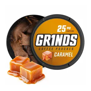 Grinds Coffee Pouches | Caramel Flavor | 3 Cans | Brew-Free Coffee Alternative | 18 Pouches Per Can