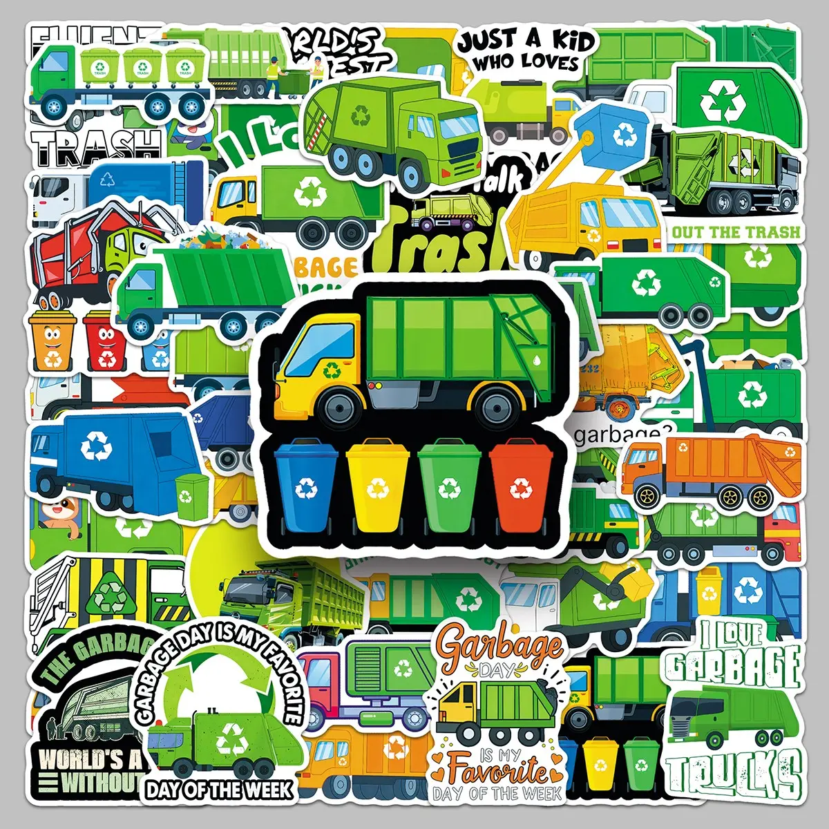 50pieces garbage truck stickers cartoon sanitation vehicles creative decoration luggage display cabinet handbook stickers