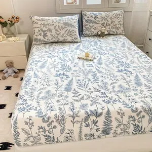 Floral Print Fitted Sheet Set, 1 Count Soft Comfortable Fitted Sheet & 2 Counts Pillowcase without Filler, Bedding Supplies for Home Bedroom Hotel