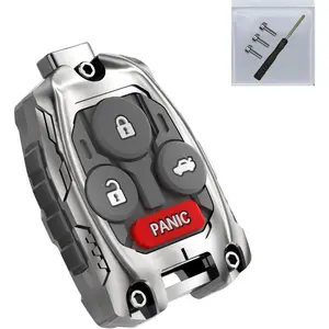 Cutting NOT Required - Upgraded Version Heavy Zinc Alloy Key Fob Shell Case Replacement for Honda Accord Civic CR-V Odyssey Pilot Ridgeline CR-Z Fit Key Fob Cover (4 Button-Silver)