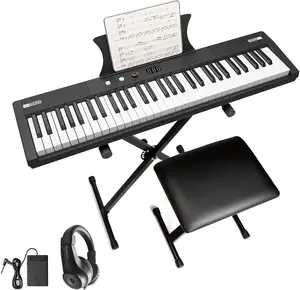 GAOMON Electronic Keyboards Piano 61 Key Weighted, Portable Keyboards Piano with Headphone, Bag, X-Stand, Stool, Holder, Note Stickers