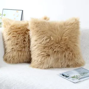 Decorative Throw Pillow Covers Beige 18*18, Faux Fur Farmhouse Luxury Pillow,Soft Plush Fuzzy Cushion Covers for Sofa Couch Living Room Bedroom Set of 2