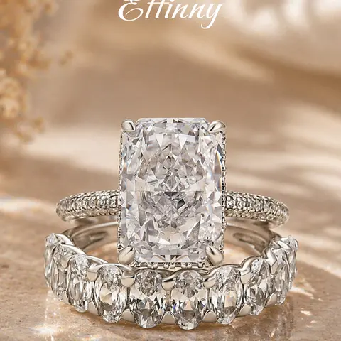 Effinny Tarnish-resistance 6.0ct Radiant Cut 14K Gold Plated Wedding Ring Set, 5A CZ Elegant Promise Women's Jewelry for Daily