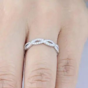 Twisted Infinity Love Sterling Silver Eternity Wedding Band CZ Engagement Ring 2.5-15 S2887
