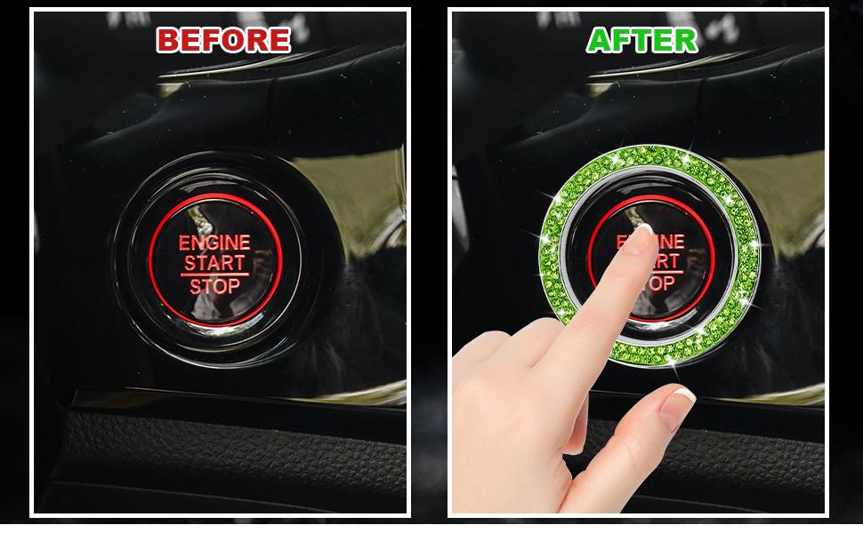 Car Bling Crystal Rhinestone Engine Start Decoration Ring, Sparkling Push Start Button Sticker, Key Ignition & Knob Ring Decoration, Bling Car Interior Accessories for Women (Black)