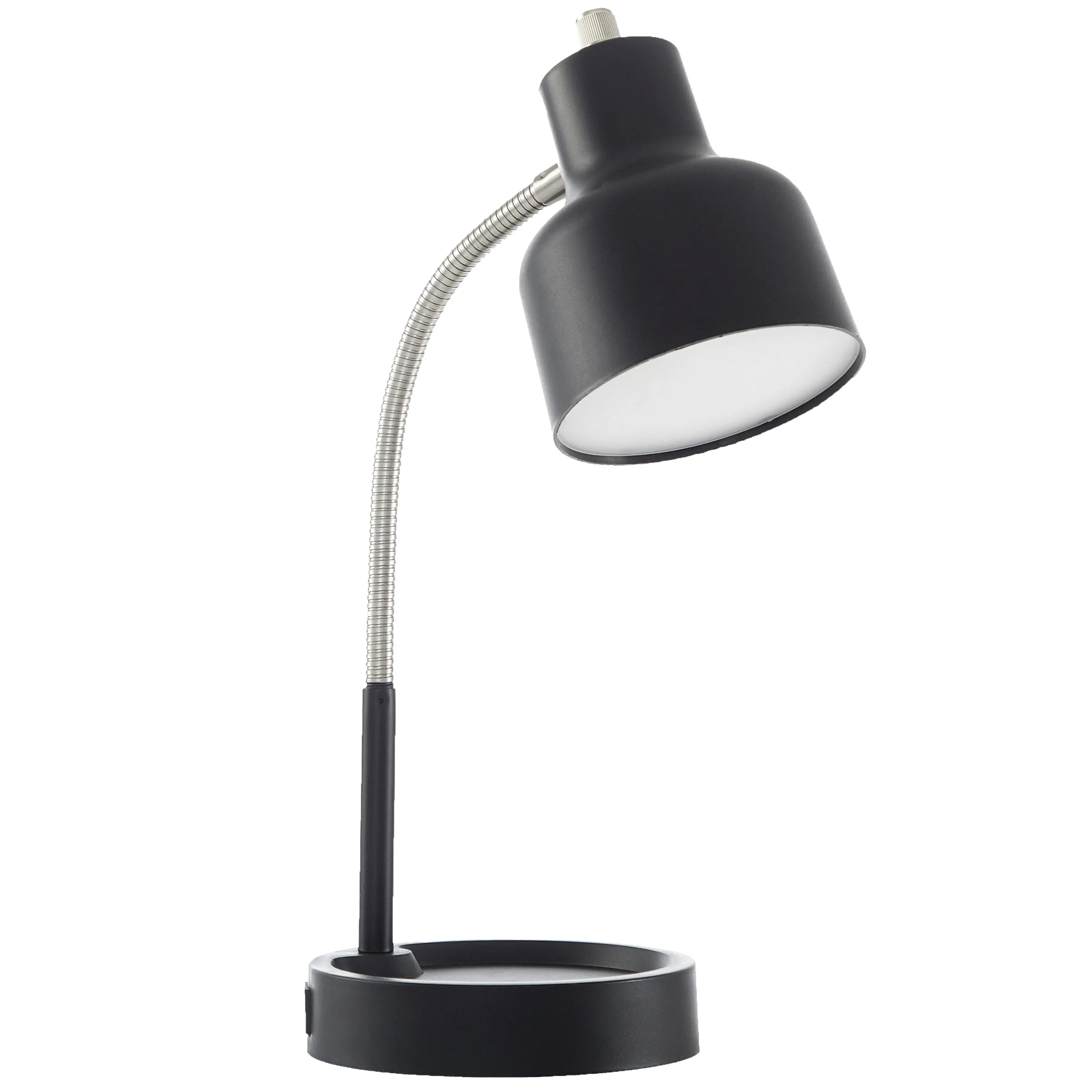 LED Desk Lamp with Catch-All Base & AC Outlet, Flexible Gooseneck Reading Lamp for Home Office, Bedroom, Dorm & Study Table