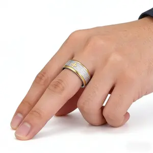 Men's prayer ring, Christian cross, stainless steel, sizes 7-13 #