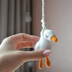 Loppy Puff - Goose Car Hanging | Crochet Goose Keychain | Handmade Rearview Mirror Pendant | Cute Animal Car Charm | Unique Gift Accessory