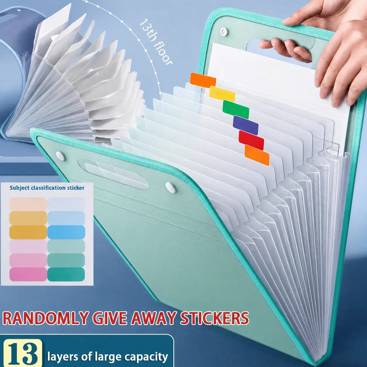 PP Plastic A4 Expandable Accordion File Folder with Markable Tabs, 13-Pocket Document Organizer, Portable Foldable Filing Wallet for Home Office Kitchen Specialty Organizer Accessory
