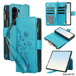 Butterfly Embossing Wallet Case Suitable For Samsung Suitable For Galaxy Z Fold 7 6 5 4 4G 5G PU Faux Leather Card Slots Kickstand Flip Phone Bag Cove With Wrist Strap