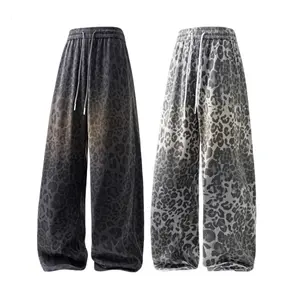2PACK Men's Soft Gradient Leopard Print Wide Leg Pants, Casual Drawstring Baggy Trousers, Perfect for Street, Skate, Daily & Streetwear