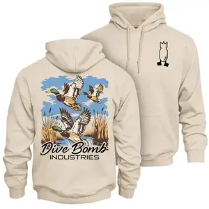 Dive Bomb Industries Duck Hunting Hoodie – Flying Mallard Ducks Marsh Back
