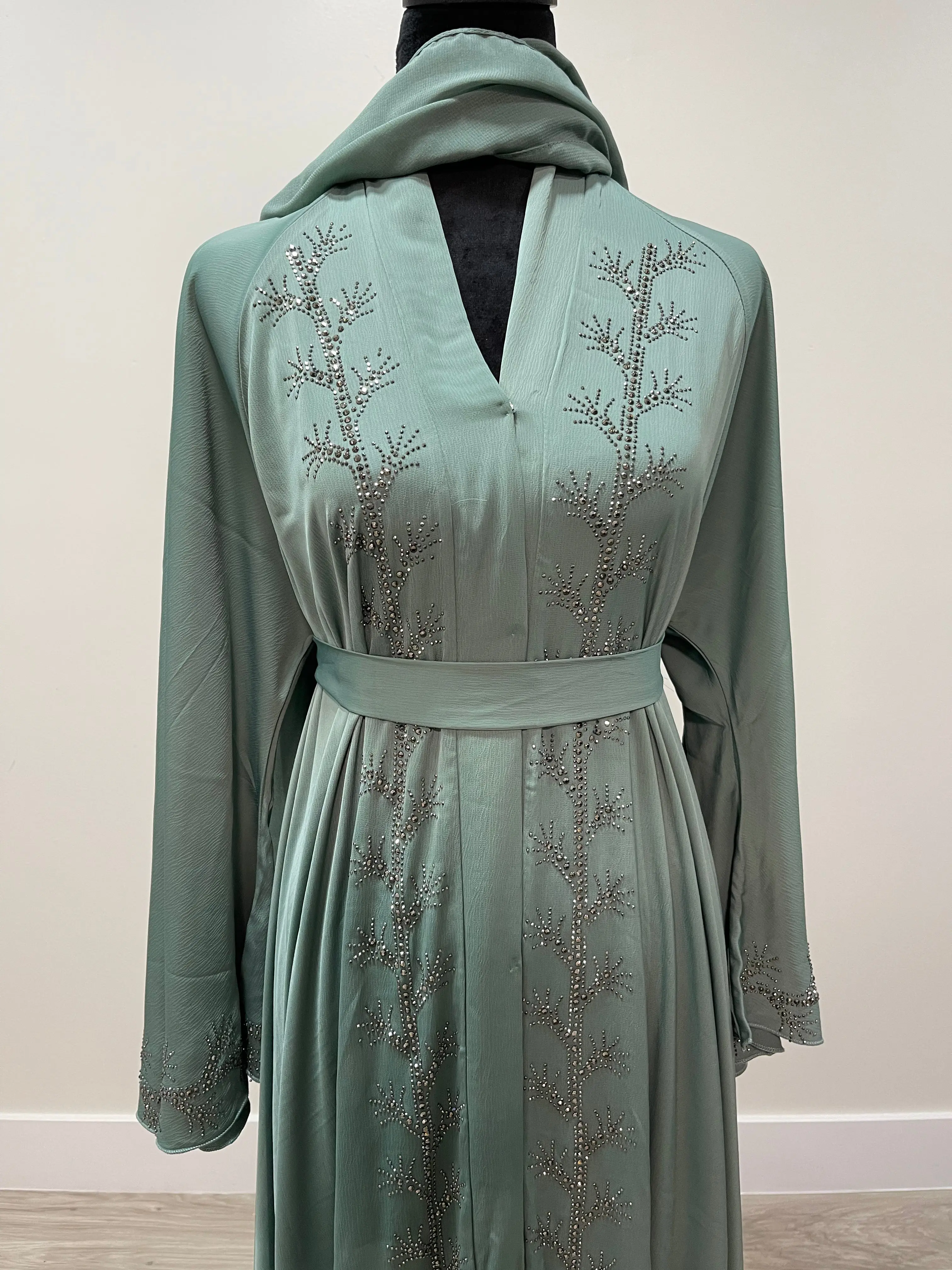 Rhinestone Embellished Abaya – Elegant Sparkle | Asiyah’s Collection
