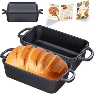 Cast Iron Loaf Pan with Lid 9×5 Inch Bread Baking Pans Even Heat Distribution for Sourdough Pre-Seasoned Dutch Oven Loaf Pan for Homemade Bread