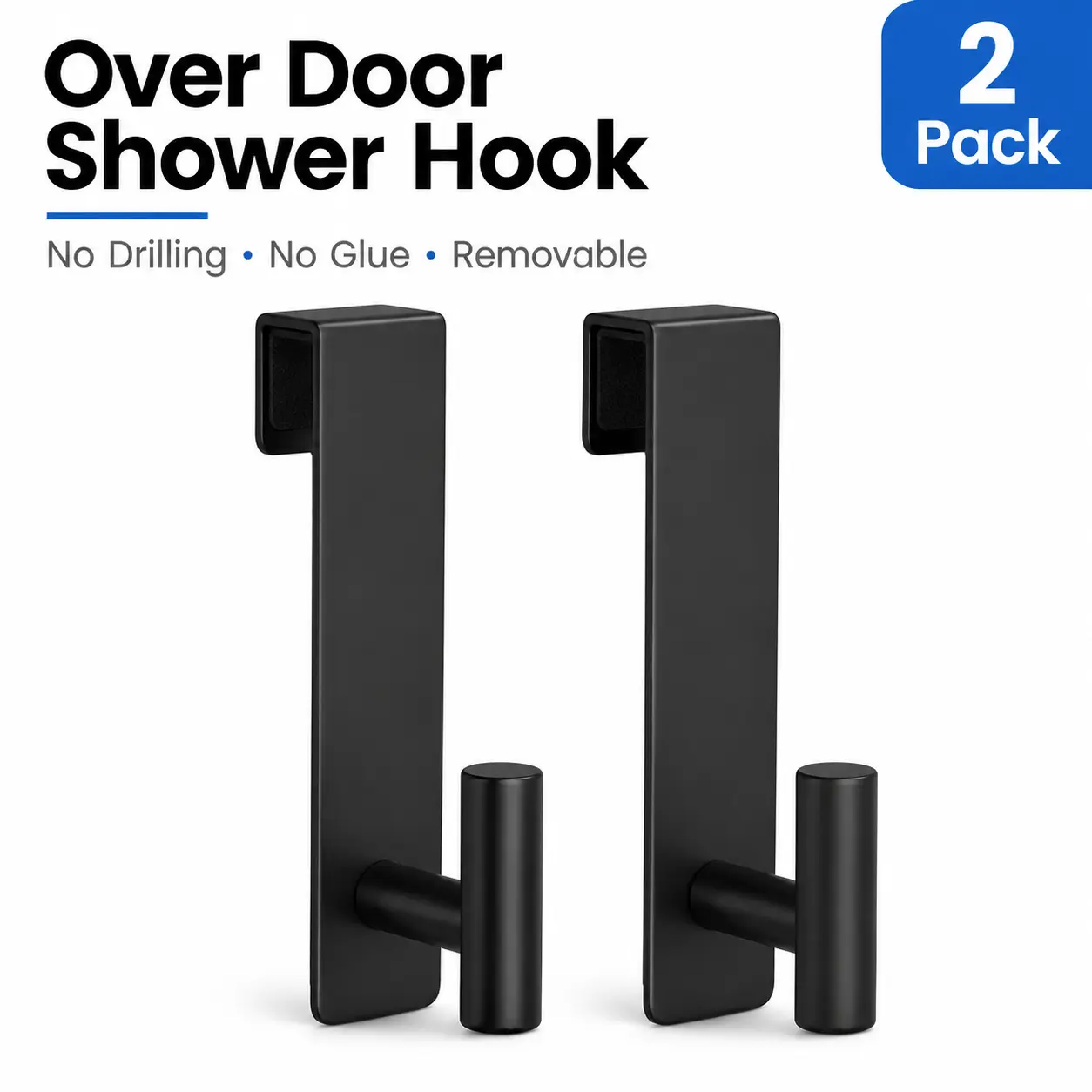 2-Pack Over The Door Hooks, Heavy-Duty Stainless Steel No-Drill No-Glue Removable Hooks, Fits 10mm Shower Glass Panels & Up To 1.77in Wood/Metal Doors, For Bathroom Towels, Coats, Bags