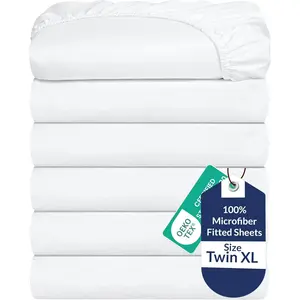 6 Pack  XL Fitted Sheet Set - Bottom Sheet - Soft & Breathable - Brushed 1800 Microfiber - Wrinkle & Stain Resistant - Hotel Quality Deep Pocket Stretches Up to 16" ( XL,White)