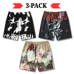 Men's 3-Pack Casual Summer Beach Shorts Sets, Loose-Fit Drawstring Natural Waist, All-Over Tropical Print, Comfy Men’s Shorts with Pocket, Trendy Sportswear Bottoms
