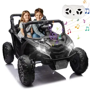 24V 2-Seater Kids UTV Ride-On Car, 2x550W Motor, 3.73MPH, Parent Remote, LED Lights, Safety Belt, 4WD Electric Off-Road Kids Outdoor Equipment, for Ages 3+, Black/Blue, Outdoor Play Equipment
