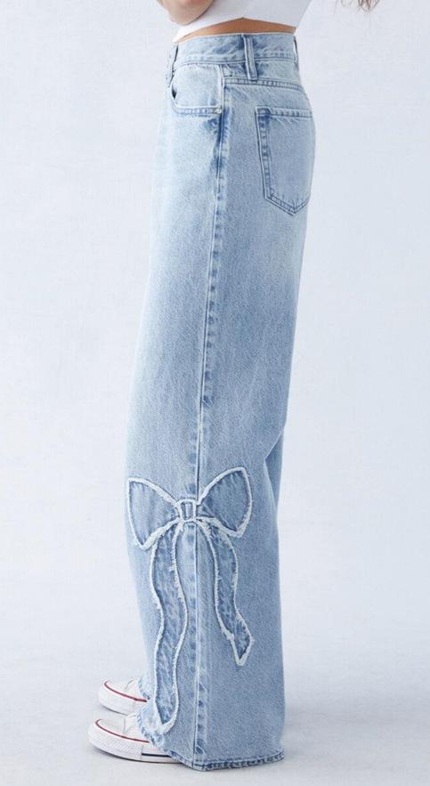 Women's Straight Trousers Embroidered Side Frayed Butterfly Jeans Street Design Hot Girl Baggy Pants