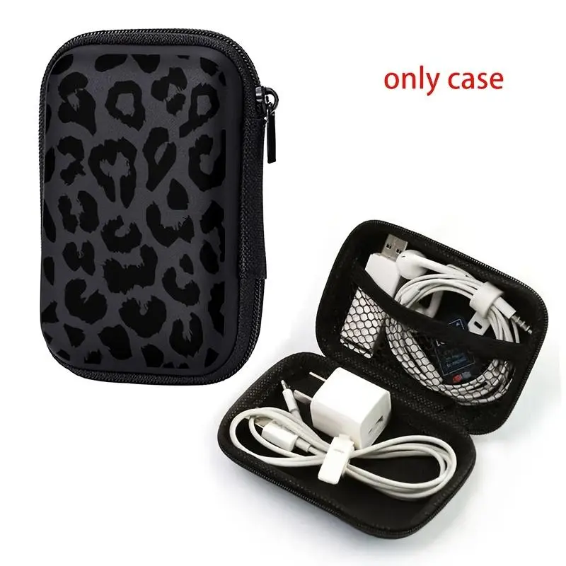 Black Leopard Print EVA Case/box Hard-Edged 4.3-Inch Compact Storage Bag - Durable Protective Travel Organizer for Electronics Accessories, Headphones, Hard Drives & Cables Anti-fall Zipper Bag