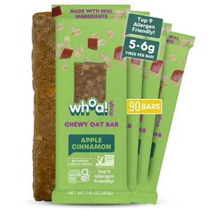 Whoa! Dough Top 9 Allergen Free Chewy Oat Bars - Apple Cinnamon | (90) 1.41 oz Individually Wrapped Bars | 5-6g Fiber, 3-5g Protein, Non-GMO, Allergen Friendly, Gluten-Free & Plant-Based Granola Oat Bars